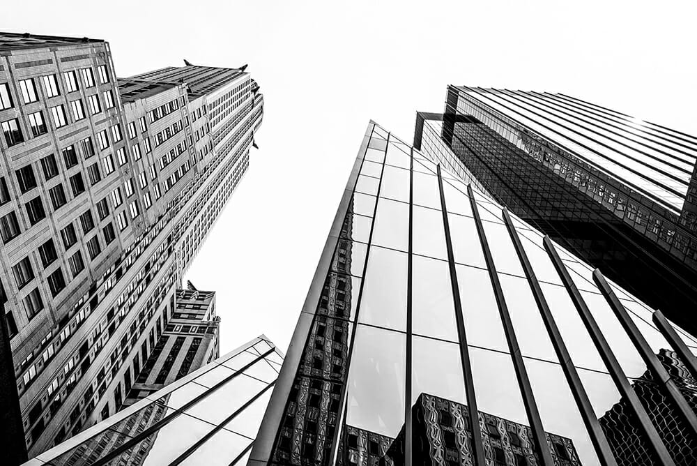 skyscrapers high key white black monochrome low angle high rise drama sky