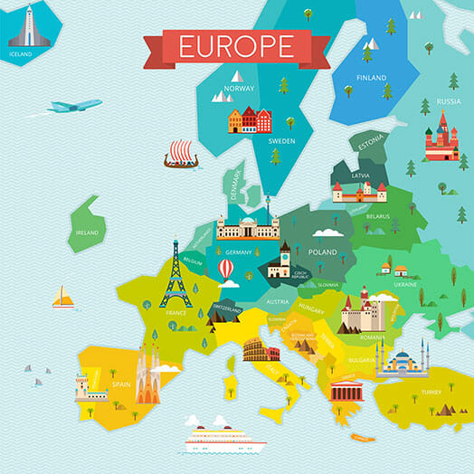 Map of Europe without the UK